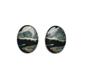 Vintage Earrings 80's Large Dark Academia Enamel Disc Jewelry